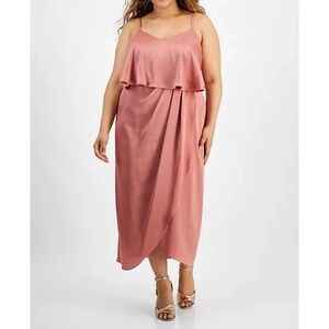 City Studios Plus Size Draped Sleeveless Midi Dress Dark Mauve Size 3X